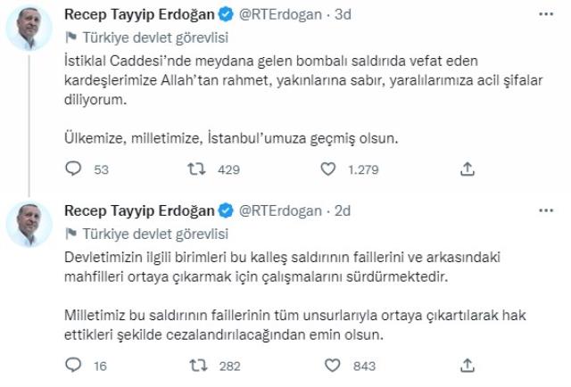 Cumhurbaşkanı Erdoğan'dan İstiklal Caddesi'nde bombalı saldırıya ilişkin ilk sözler: Terör kokusu var