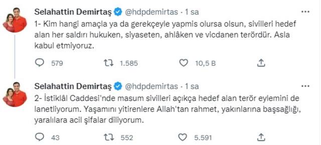 Demirtaş'tan Taksim'deki paylamayla ilgili çok konuşulacak paylaşım: Kim hangi amaçla yaparsa yapsın terördür