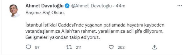 İstiklal Caddesi'ndeki patlama yürekleri yaktı! Muhalefet liderlerinden peş peşe paylaşım geliyor