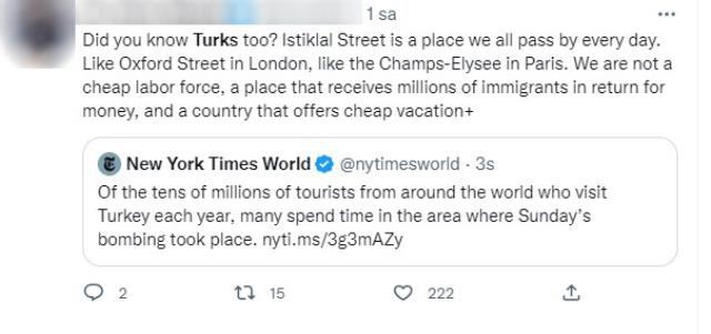 New York Times'ın İstiklal Caddesi'ndeki bombalı saldırının haberini verme şekli tepkilere sebep oldu