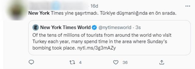 New York Times'ın İstiklal Caddesi'ndeki bombalı saldırının haberini verme şekli tepkilere sebep oldu
