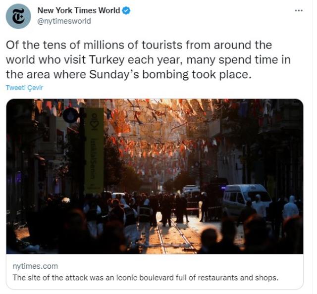 New York Times'ın İstiklal Caddesi'ndeki bombalı saldırının haberini verme şekli tepkilere sebep oldu