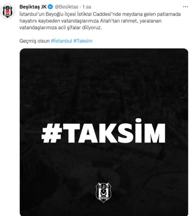 Spor camiasından Taksim'deki bombalı saldırı sonrası geçmiş olsun mesajları