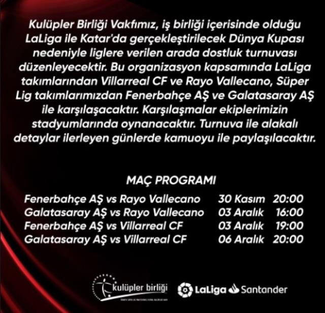La Liga ile dost olduk! Fenerbahçe ve Galatasaray, İspanyol takımlarıyla maç yapacak