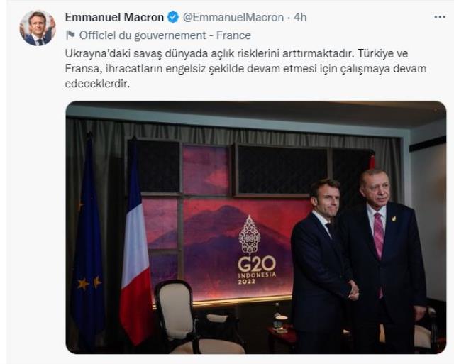 Macron, Cumhurbaşkanı Erdoğan ile fotoğraf paylaşıp, üzerine de Türkçe not düştü