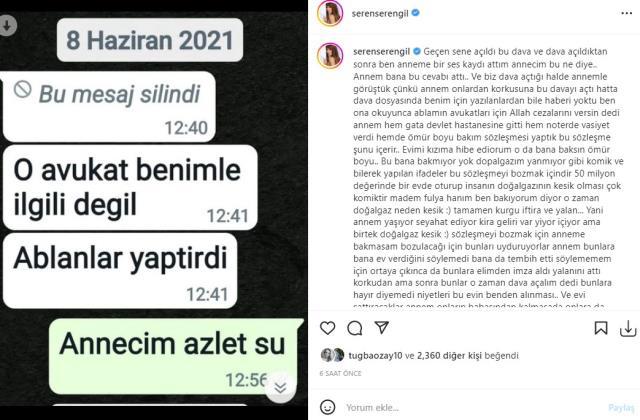 Annesinin 50 milyon TL'lik evini zorla aldığı gerekçesiyle davalık olan Seren Serengil, hakkındaki iddiaları yalanladı Annesinin 50 milyon TL'lik evini zorla aldığı gerekçesiyle davalık olan Seren Serengil, hakkındaki iddiaları yalanladı