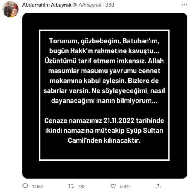 Torununu kaybeden Abdurrahim Albayrak'tan yürek yakan paylaşım: Nasıl dayanacağım