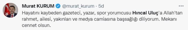 Hıncal Uluç'un vefatı sonrası spor ve siyaset dünyasından peş peşe taziye mesajları geldi Hıncal Uluç'un vefatı sonrası spor ve siyaset dünyasından peş peşe taziye mesajları geldi