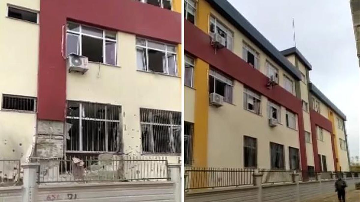 Terör örgütü tarafından fırlatılan roketin isabet ettiği okuldan ilk görüntüler
