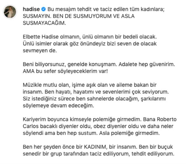 Hadise İnstagram paylaşımı nedir? Hadise ne dedi? Hadise açıklamasını kime yaptı?