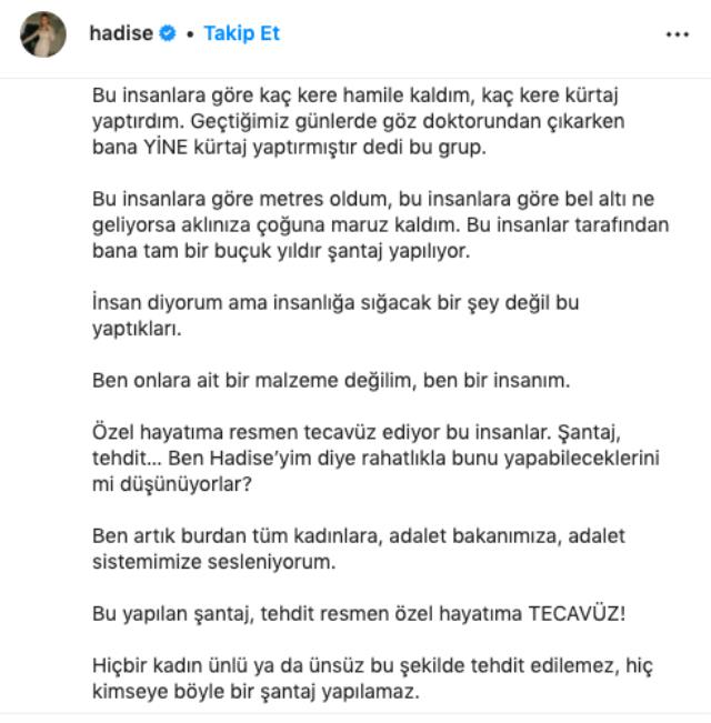 Hadise İnstagram paylaşımı nedir? Hadise ne dedi? Hadise açıklamasını kime yaptı?