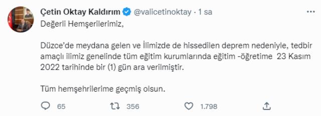 5.9 şiddetindeki deprem sonrası Düzce, Sakarya ve Bolu'da eğitime 1 gün süreyle ara verildi