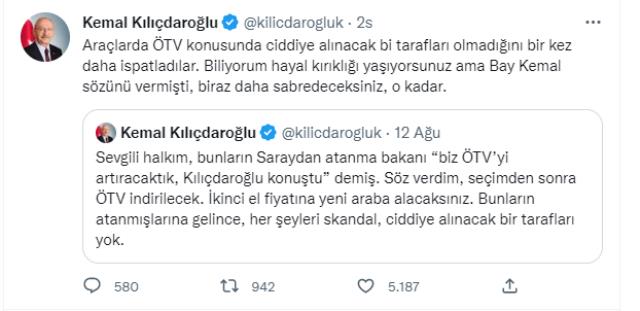 Kemal Kılıçdaroğlu'ndan 'Ötv' Açıklaması: 'Biliyorum Hayal Kırıklığı Yaşıyorsunuz Ama Bay Kemal Sözünü Vermişti, Biraz Daha Sabredeceksiniz, O Kadar'