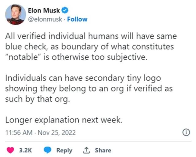 İşte Elon Musk'ın yeni planı! Şirketler için altın, hükümetler için gri renkte tik olacak