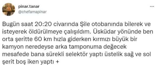 Eski MasterChef yarışmacısı Pınar Tanar, trafikte korku dolu anlar yaşadı: Kamyon şoförü tarafından öldürülmeye çalıştım