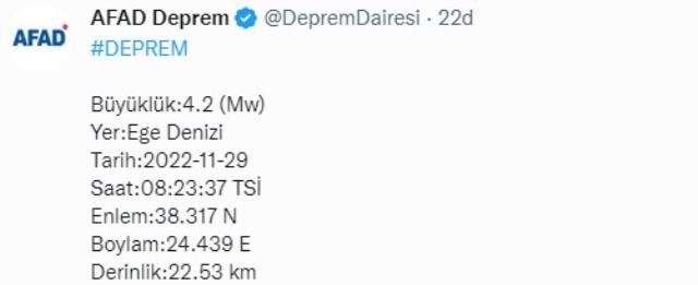 Son Dakika! Ege Denizi'nde 4.7 büyüklüğünde deprem