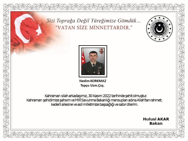 Pençe Kilit Harekatı'ndan kahreden haber: 1 şehidimiz var