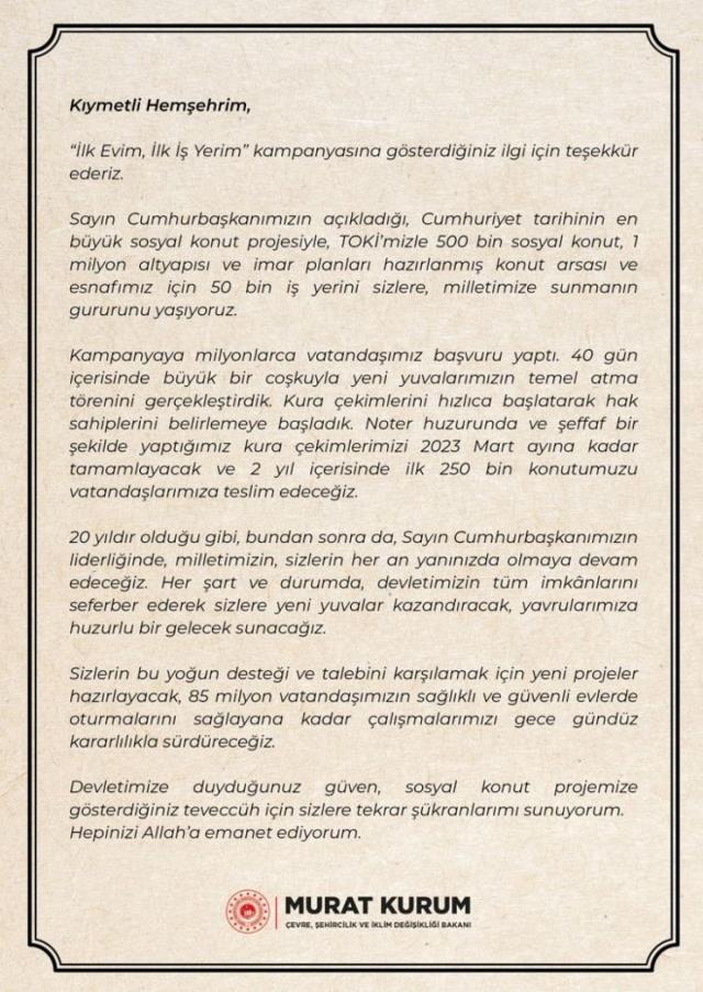 TOKİ Duyuru mesajı nedir? İlk Evim İlk İşyerim TOKİ mesajı nedir?