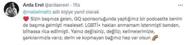 Yazar Arda Erel, Mabel Matiz'in ardından GQ ile yaşadığı olayı anlattı: LGBT hakları savunmamamı istediler Yazar Arda Erel, Mabel Matiz'in ardından GQ ile yaşadığı olayı anlattı: LGBT hakları savunmamamı istediler