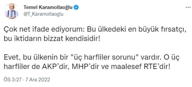 Zincir market tartışmalarına Karamollaoğlu da katıldı: Bu ülkenin üç harfliler sorunu RTE'dir