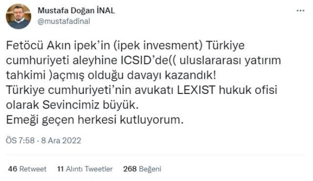 FETÖ'cü Akın İpek, Türkiye'ye karşı açtığı 7 milyar dolarlık tazminat davasını kaybetti