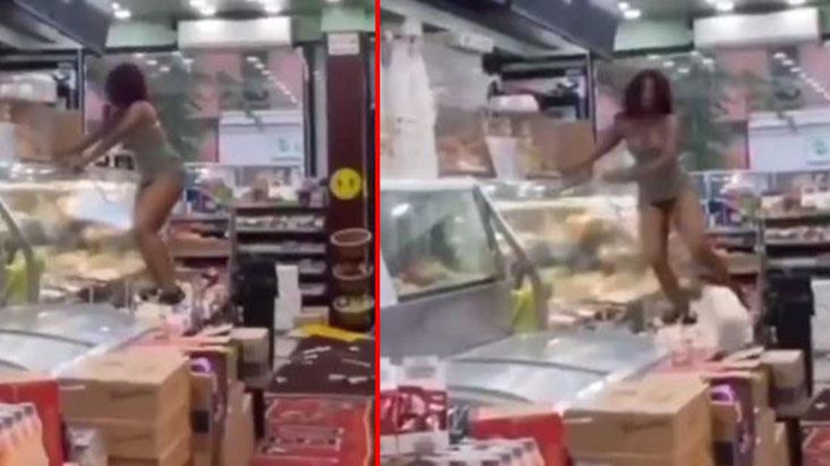 Yarı çıplak şekilde market basan kadın, reyondan başına atılan cisimle yere yığıldı