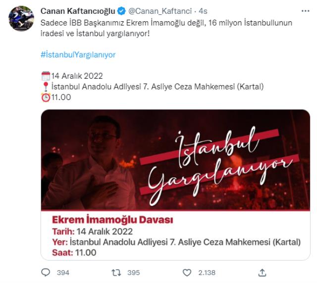 Aralarında 'Gerginlik var' söylemlerine Kaftancıoğlu'ndan twitli yanıt: Sadece İBB Başkanımız Ekrem İmamoğlu değil,İstanbul yargılanıyor