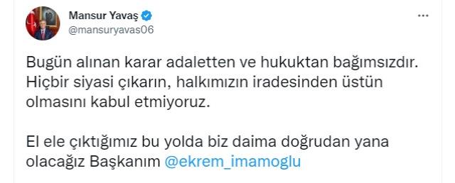Ne diyeceği merak konusuydu! Mansur Yavaş'tan, İmamoğlu'na verilen cezayla ilgili ilk açıklama