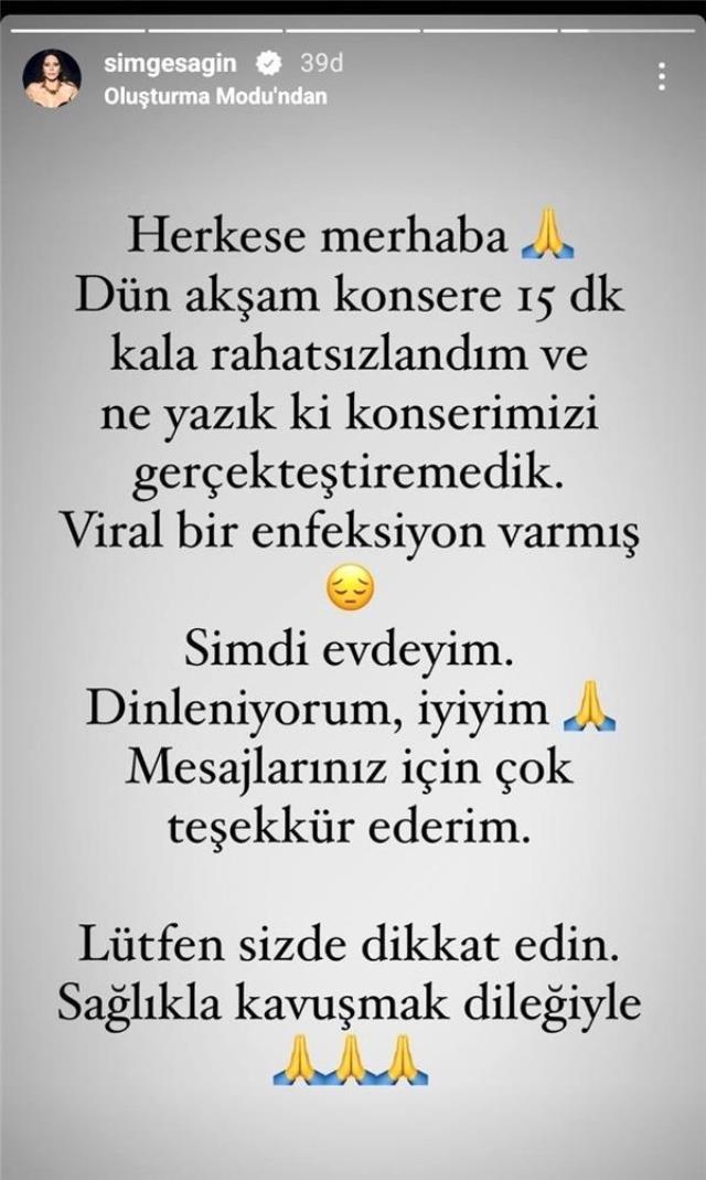 Simge Sağın sağlık durumu nasıl, hastalandı mı, iyileşti mi? Simge Sağın'ın konseri neden iptal oldu? Simge Sağın'ın hastalığı ne?