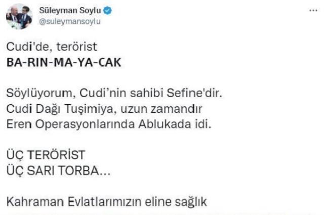 Şırnak'ta 3 terörist etkisiz hale getirildi