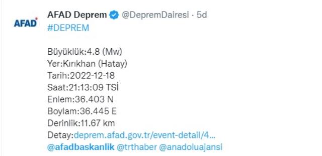 Son Dakika: Hatay'da 4.8 şiddetinde deprem meydana geldi