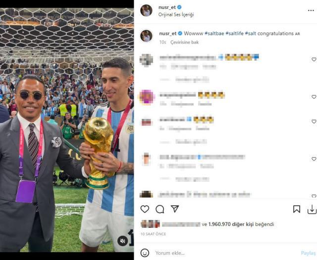 Dünya kupasıyla poz veren Nusret'in hareketi olay oldu! Angel di Maria'nın bakışına dikkat