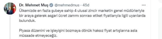 Son Dakika! Bakan Muş: 4 zincir markete asgari ücret zammı sonrası etiket fiyatlarıyla ilgili uyarı yaptık