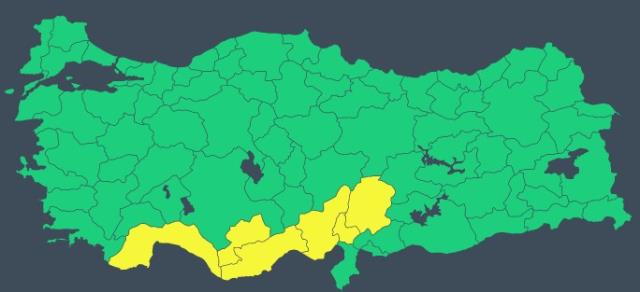 Meteoroloji'den 6 ile sarı kodlu uyarı Meteoroloji'den 6 ile sarı kodlu uyarı