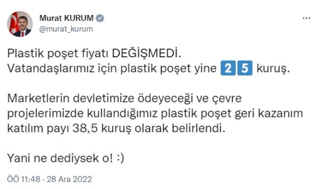 Bakan Kurum'dan plastik poşet açıklaması: Ne dediysek o, fiyatı vatandaşlarımız için yine 25 kuruş