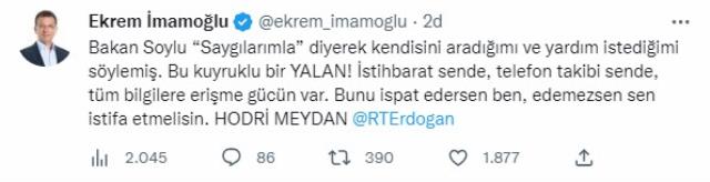 İmamoğlu'ndan Bakan Soylu'ya jet yanıt: İspat edersen ben edemezsen sen istifa etmelisin