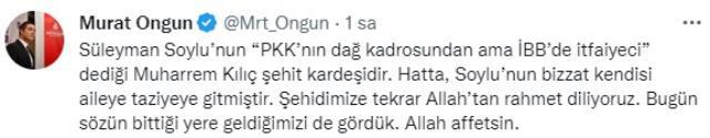 Murat Ongun: 'Süleyman Soylu'nun 'Pkk'nın Dağ Kadrosundan Ama İbb'de İtfaiyeci' Dediği Muharrem Kılıç Şehit Kardeşidir. Murat Ongun: 'Süleyman Soylu'nun 'Pkk'nın Dağ Kadrosundan Ama İbb'de İtfaiyeci' Dediği Muharrem Kılıç Şehit Kardeşidir.