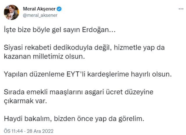 Akşener EYT müjdesi üzerinden Erdoğan'a seslendi: Sırada emekli maaşları var, hadi bizden önce yap da görelim