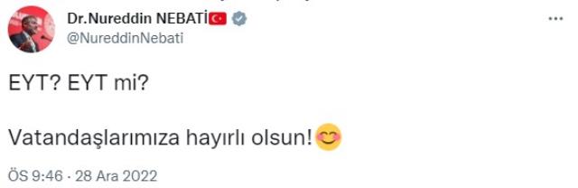 İlk kez duyuyormuş gibi yapmıştı! EYT düzenlemesinin ardından Nebati'den dikkat çeken paylaşım