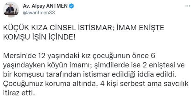 Mersin'de 6 yaşındaki kız çocuğuna cinsel istismar iddiası: İmam, enişte, komşu işin içinde Mersin'de 6 yaşındaki kız çocuğuna cinsel istismar iddiası: İmam, enişte, komşu işin içinde