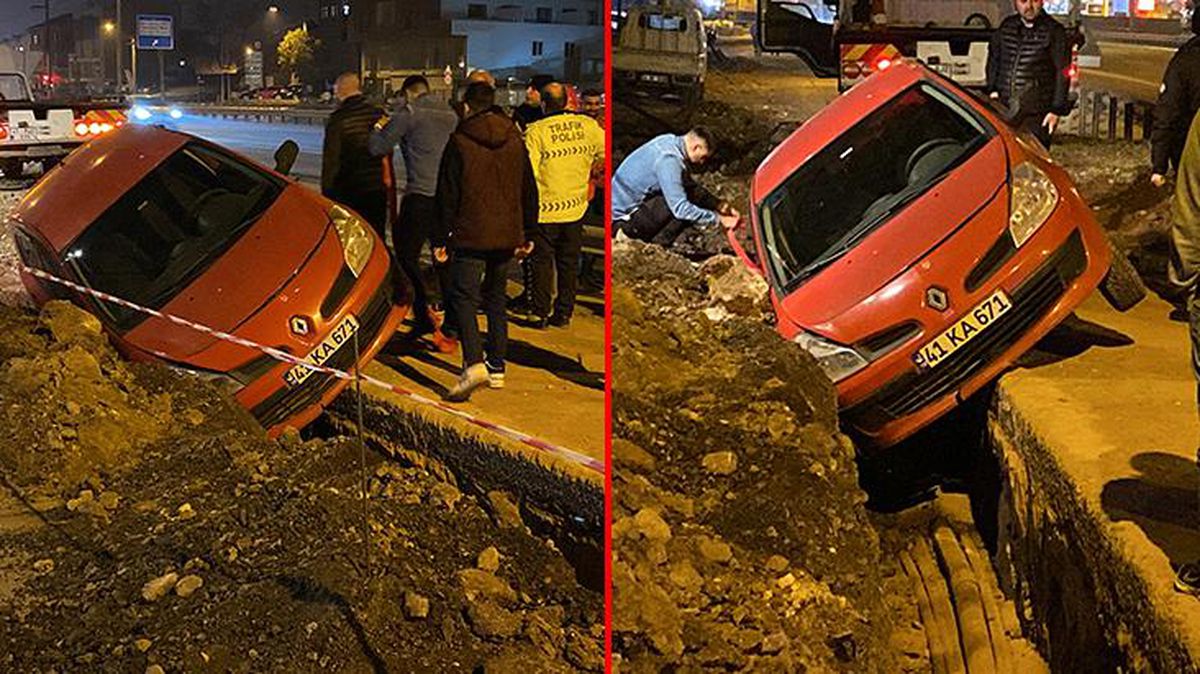 Kocaeli'de aracıyla çukura düşen sürücü alkolmetreye üflemeyince ehliyetinden oldu