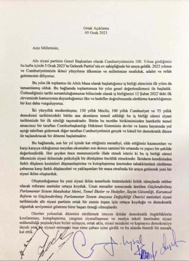10 saatlik toplantı sonrası 6'lı masadan ilk açıklama! Aday için istişareler başlıyor