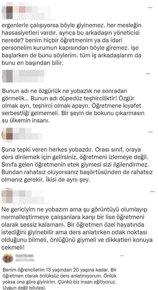 Mini etekli ders anlatan öğretmen sosyal medyada tartışma yarattı