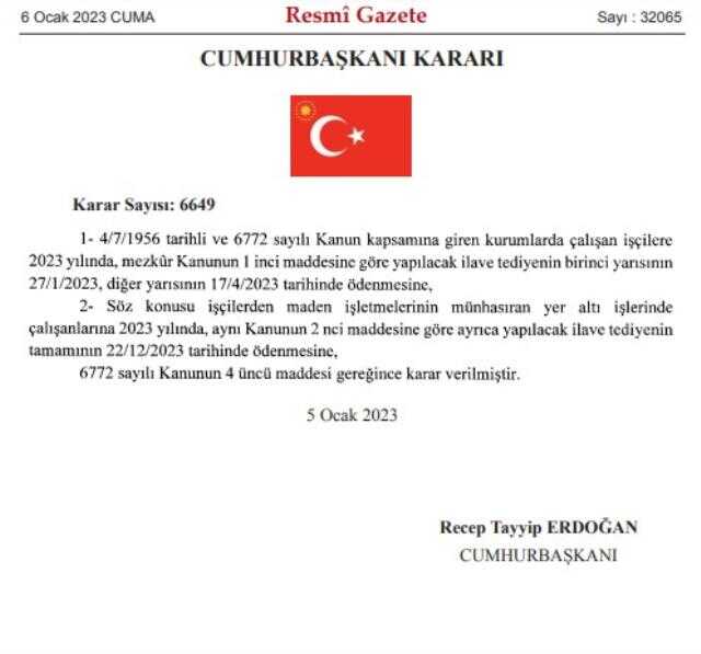Son Dakika: Kamuda çalışan işçilere ikramiye ödemeleri 27 Ocak ve 17 Nisan'da yapılacak