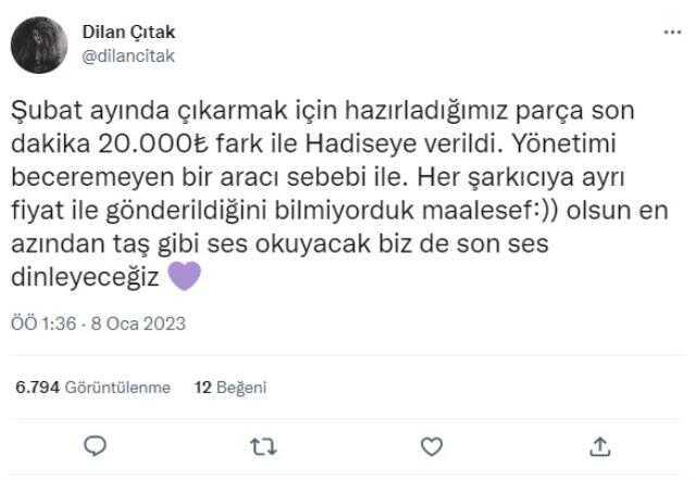 Dilan Çıtak, şarkıyı Hadise'ye kaptırınca sitem etti!