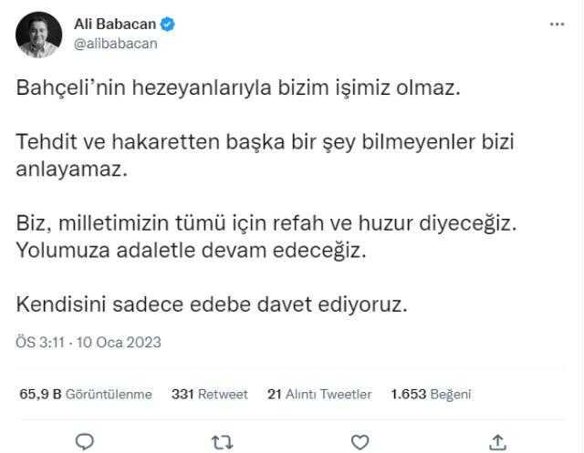 Ali Babacan Türklük konusunda Bahçeli'nin kendisi için sarf ettiği sözlere yanıt verdi: Kendisini sadece edebe davet ediyoruz