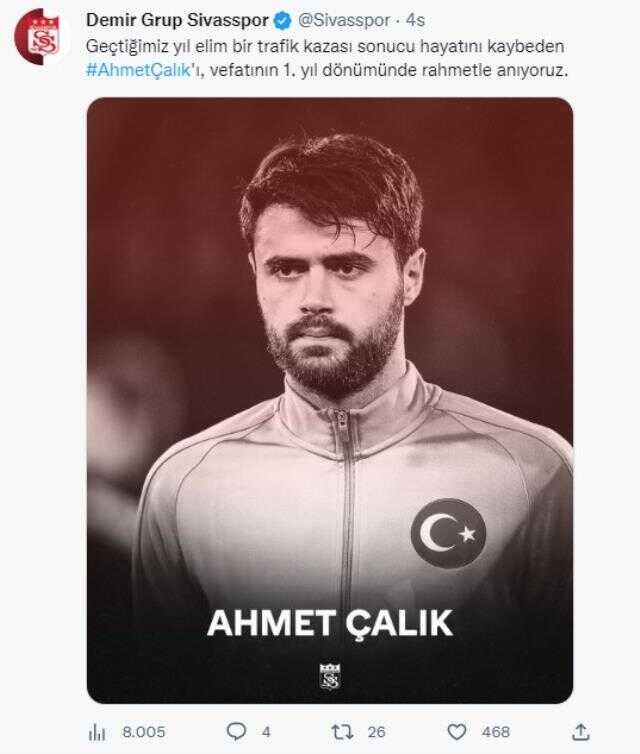 Birçok kulüp anma mesajı yayınladı, Ahmet Çalık Ölüm yıl dönümünde unutulmadı