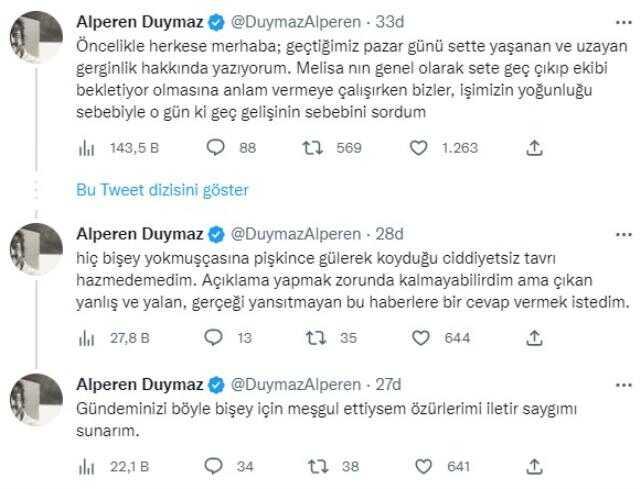 Melisa Aslı Pamuk ile sette tartışan Alperen Duymaz sessizliğini bozdu: Küfrederek seti terk etti Melisa Aslı Pamuk ile sette tartışan Alperen Duymaz sessizliğini bozdu: Küfrederek seti terk etti
