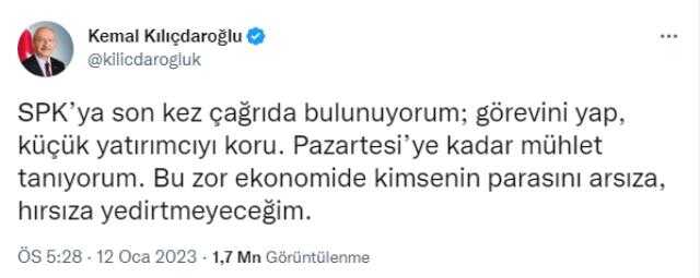 Kılıçdaroğlu'ndan SPK'ya sert çağrı: Görevini yap, küçük yatırımcıyı koru