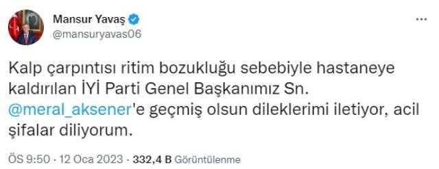 Son Dakika: İYİ Parti lideri Meral Akşener, kalp rahatsızlığı nedeniyle hastaneye kaldırıldı Son Dakika: İYİ Parti lideri Meral Akşener, kalp rahatsızlığı nedeniyle hastaneye kaldırıldı